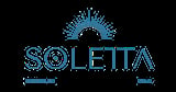 Soletta logo with blue sunburst design above text and chiloquin and sibil text below